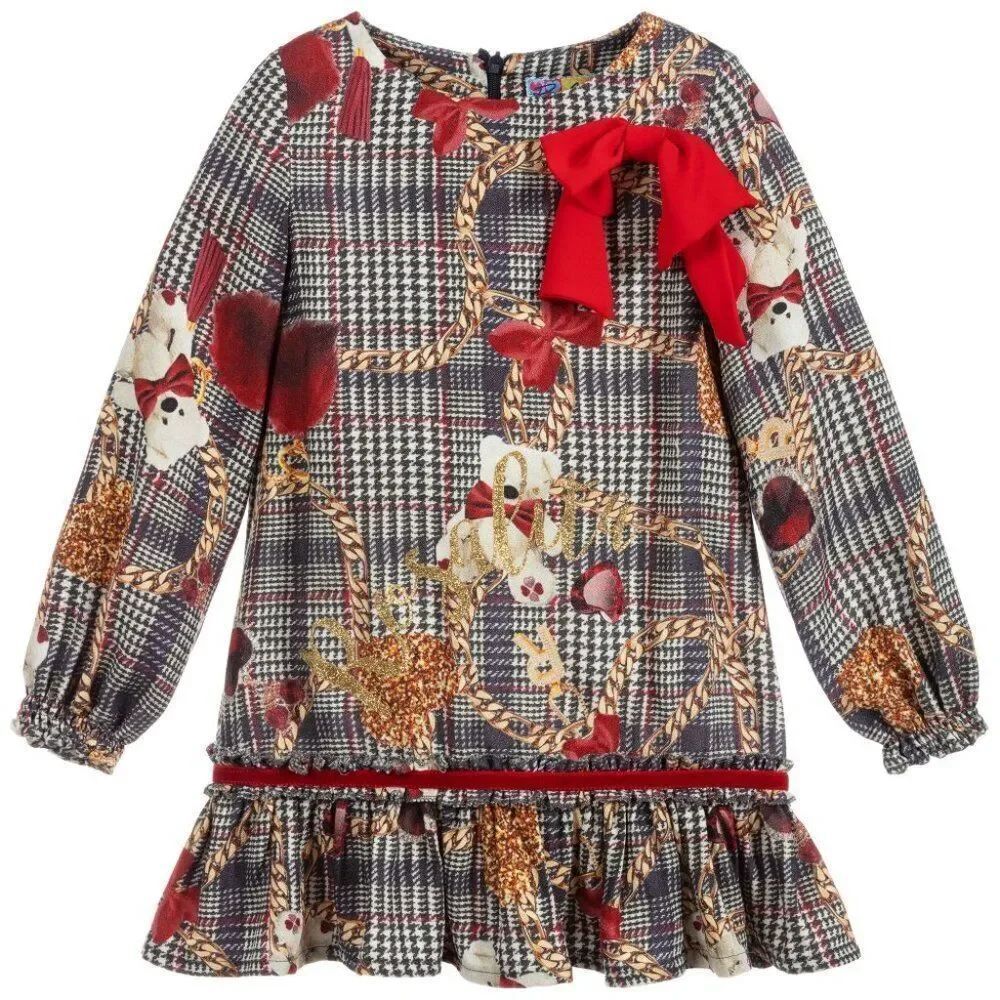 🌹 ROSALITA SENORITAS 🌹 Long Sleeve Check Teddy Bear Dress - [12 Months]